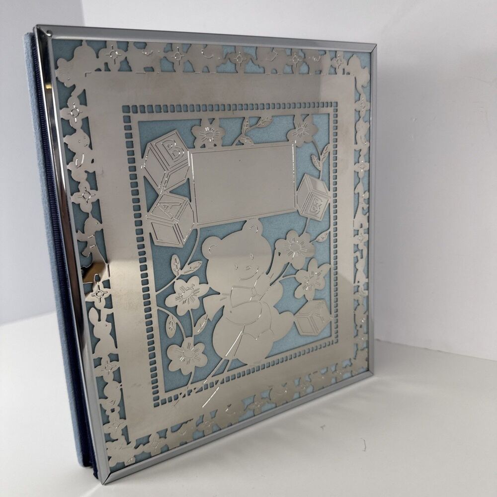 Melannco Newborn Photo Album Blue lined w/ alphabet blocks & bear - Rare